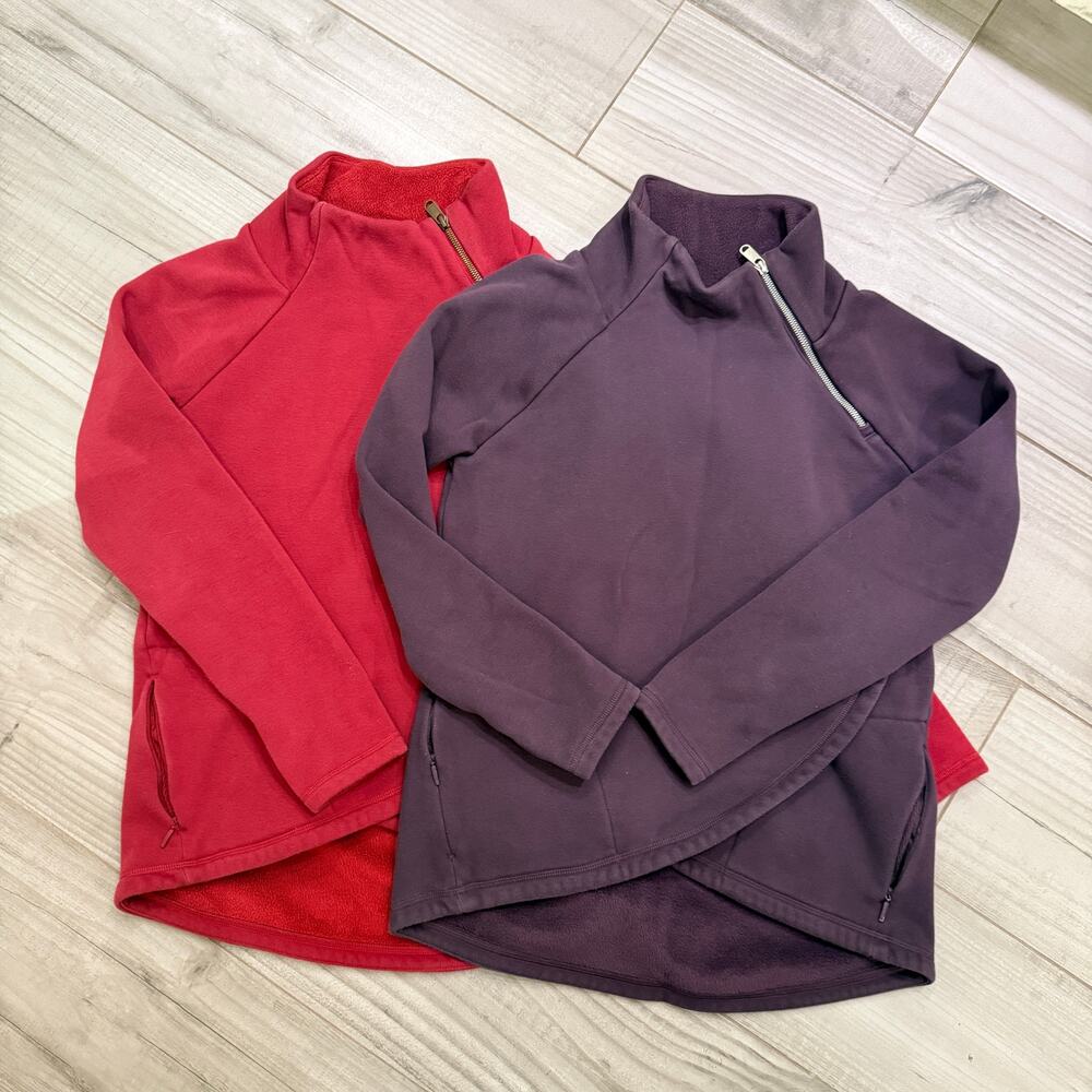 Athleta Cozy Karma Asym Pullover Sweatshirt SlmallDecadent Red